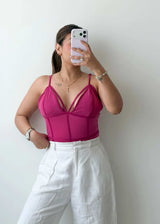 Size L-XL Pink Strappy Corset Bodysuit