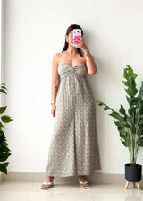 Size S-M, Beige Smocked Strap Jumpsuit