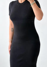 Size M-L Black Ribbed Knit Midi Dress