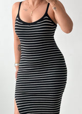 Size S-M Black Striped Ribbed Knit Midi Dress