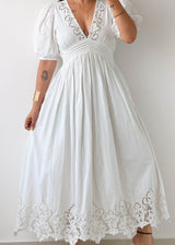 Size XS-S White Embroidered Cotton Maxi Dress