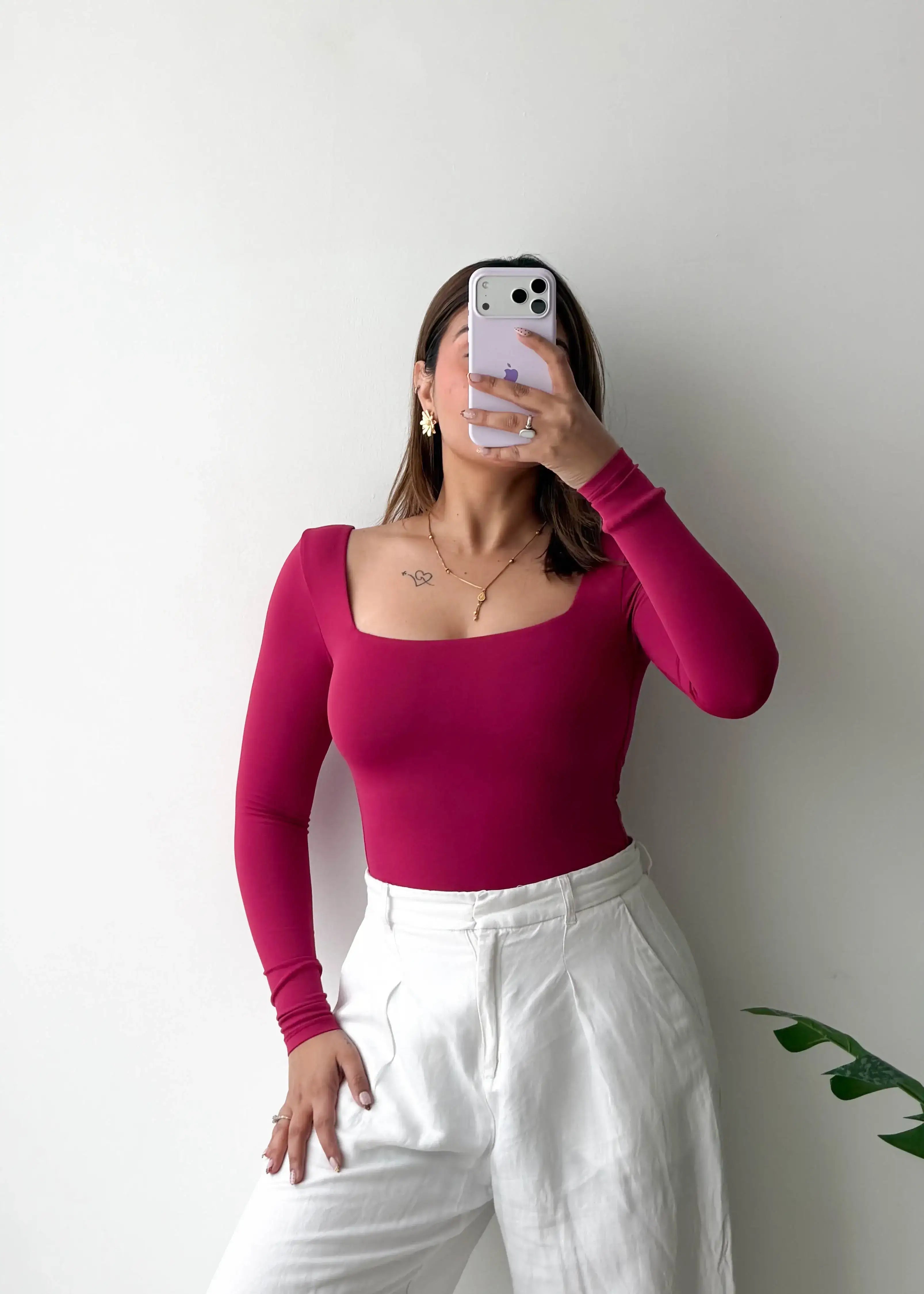 Size XS, Magenta Square Neck Bodysuit