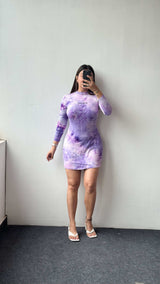 Size S-M Purple Tie-Dye Bodycon Mini Dress