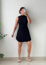 Size S-M Black Mock Neck Fit & Flare Knit Mini Dress