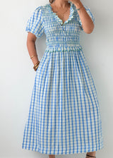 Size M-L / XL-2XL Blue Gingham Midi Dress