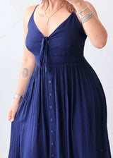 Size S-M Navy Blue Cotton Tie-Up Midi Dress