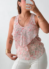 Size XS-S Pink Floral Ruffle Tank Top