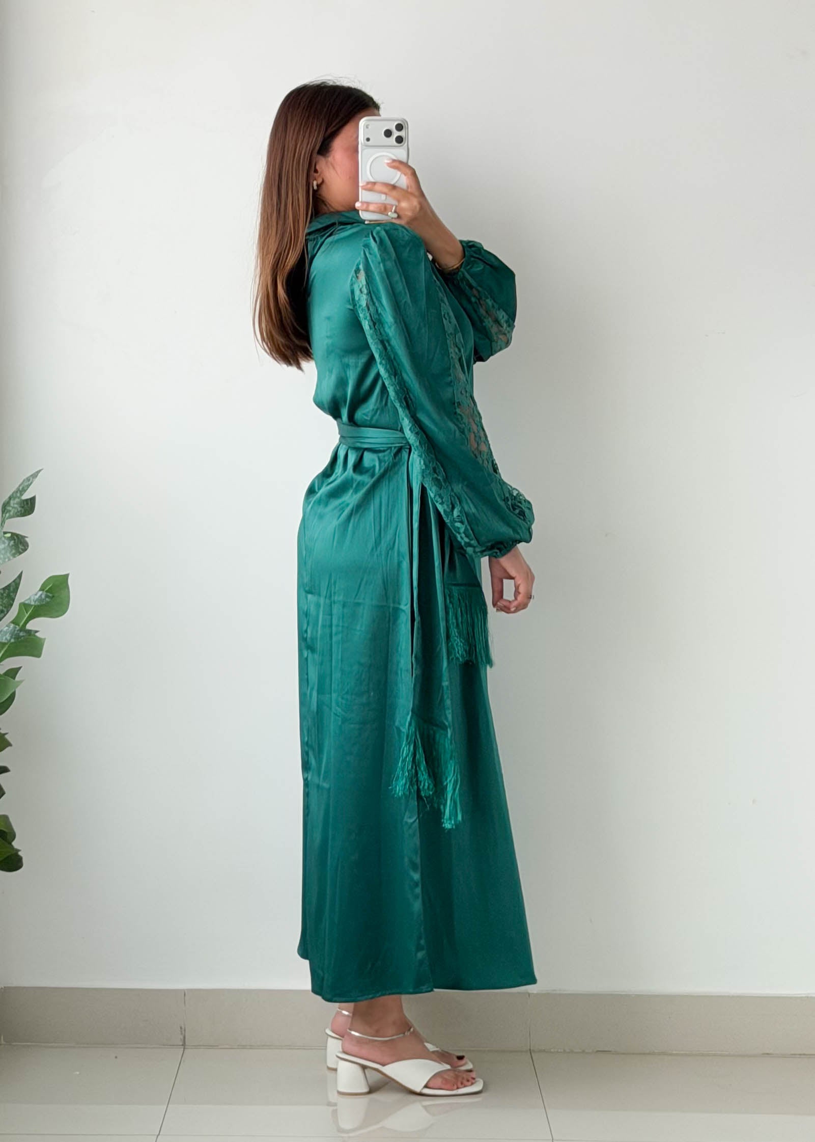 Size S-M Teal Green Satin Maxi Dress