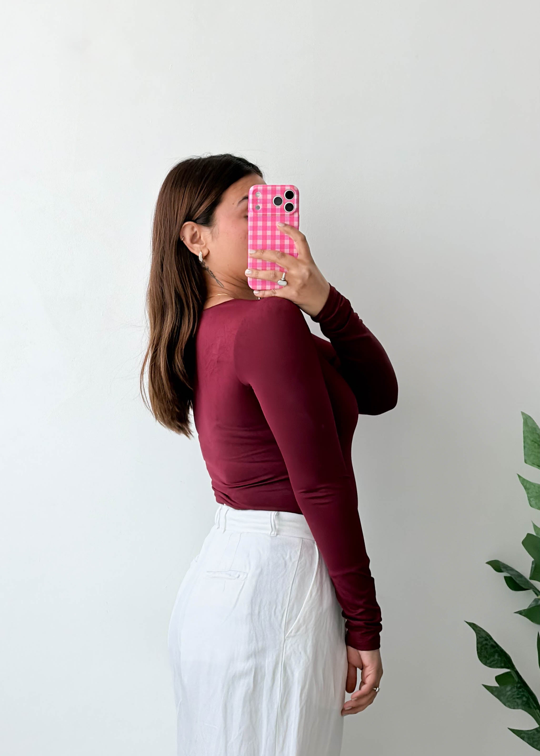 Size S-M Burgundy Square Neck Bodysuit