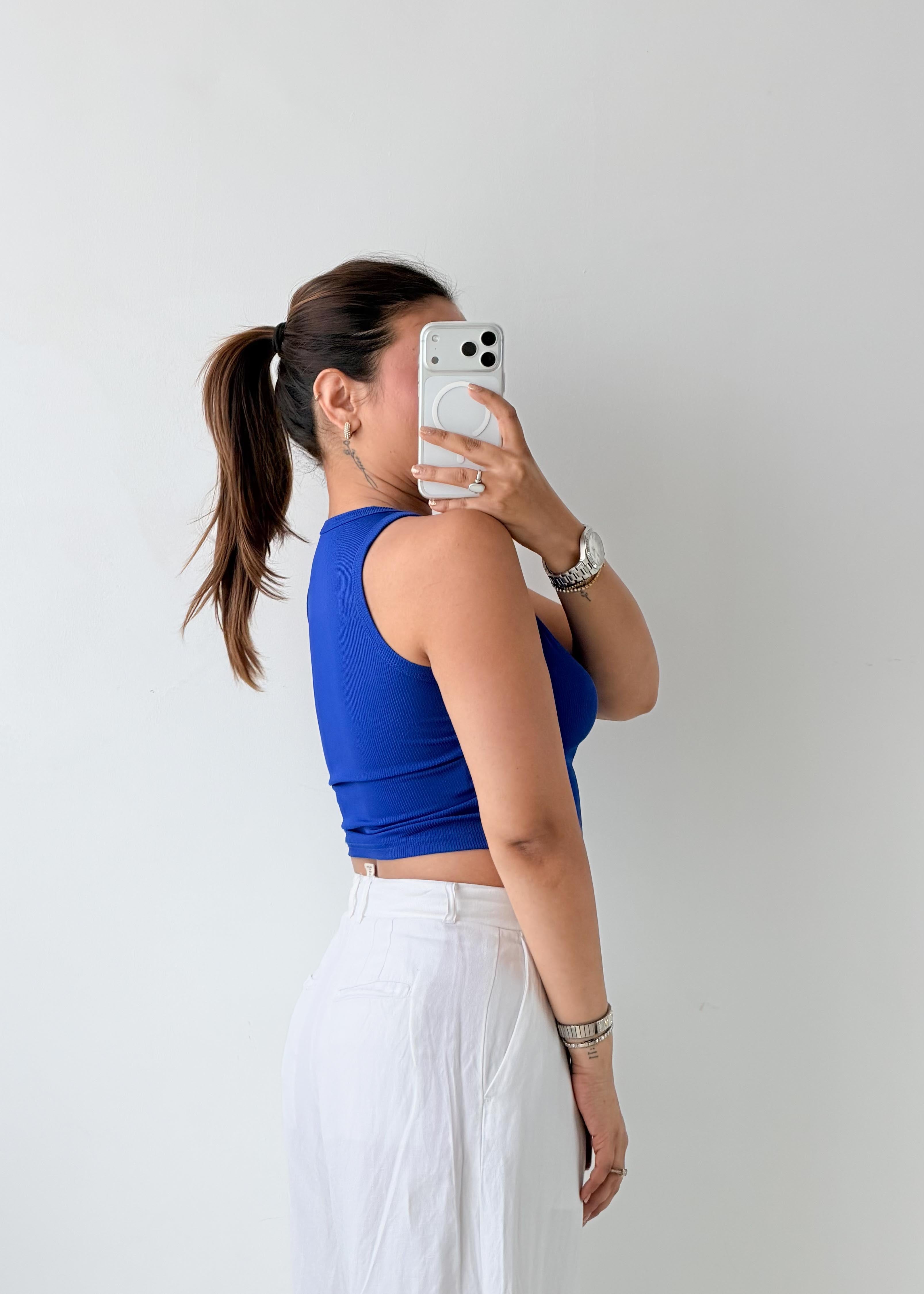 Size S-M Royal Blue High Neck Crop Top