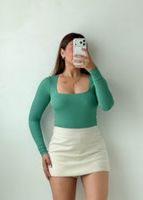 Size S-M Teal Square Neck Long Sleeve Bodysuit
