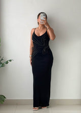 Size S-M Black Abstract Stitch Maxi Dress