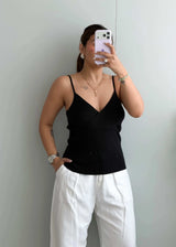 Size M-L, Black V-Neck Ribbed Camisole Top - Closet by Payal