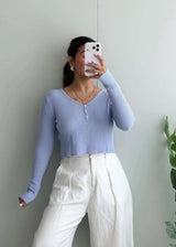 Size S-M, Light Blue Ribbed Long Sleeve Top - Closet by Payal