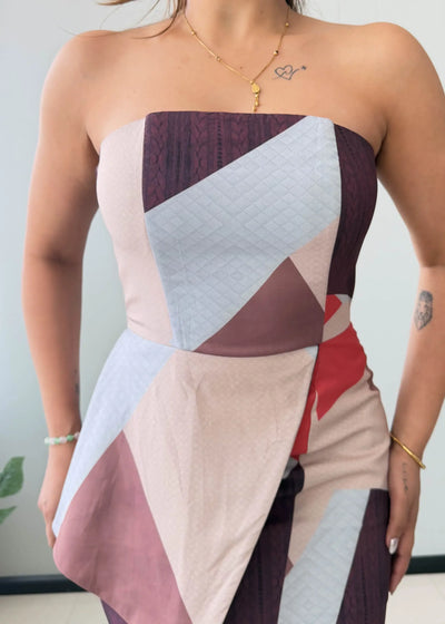 Size S-M, Abstract Print Asymmetrical Midi Dress - Closet by Payal