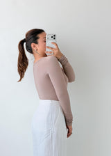 Size XS-S Taupe Ribbed Square Neck Bodysuit