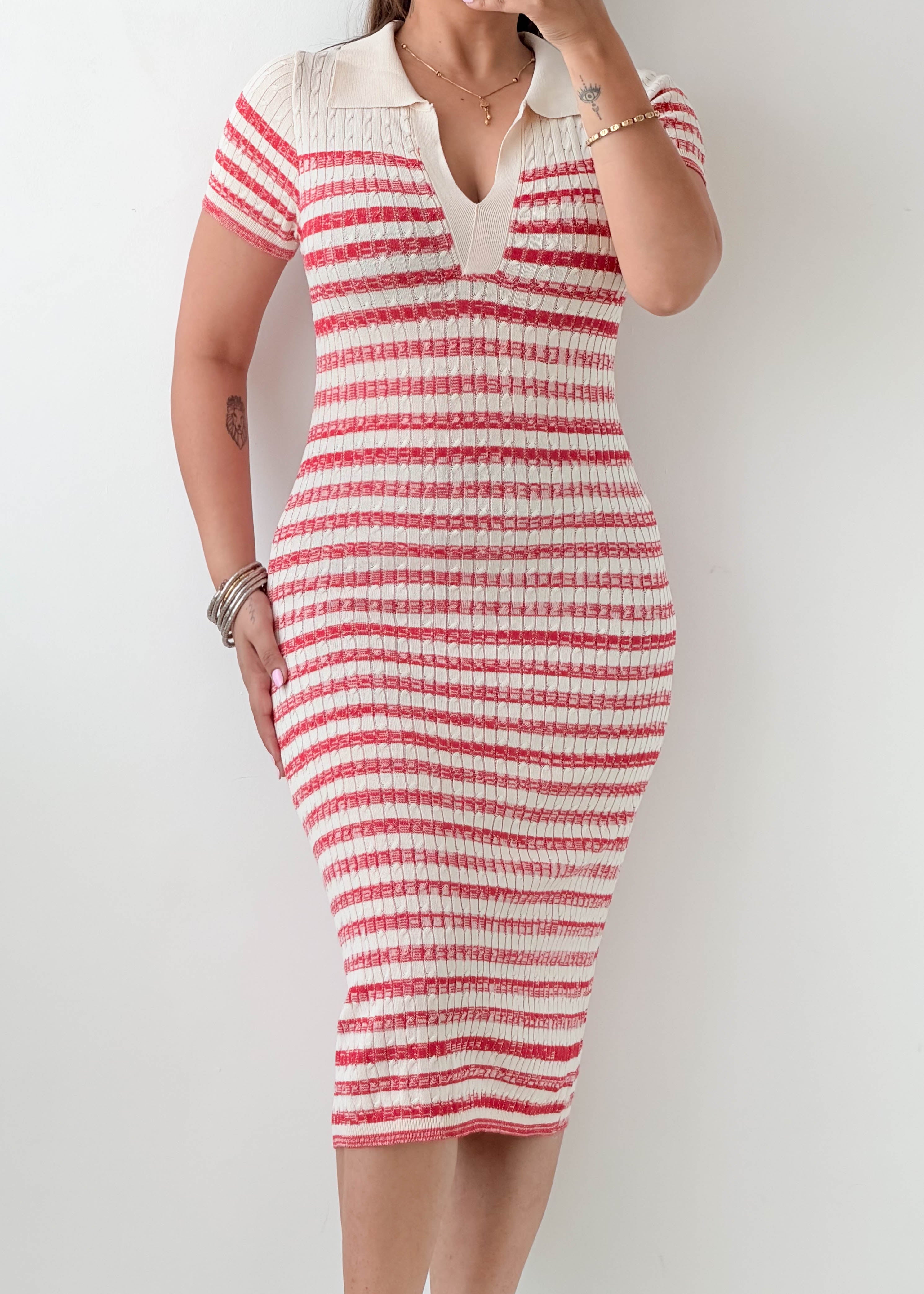 Size S-M Red Striped Polo Midi Dress