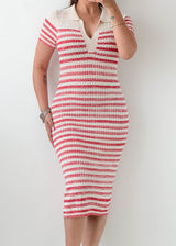 Size S-M Red Striped Polo Midi Dress