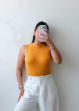 Size L-XL Mustard Ribbed High Neck Bodysuit