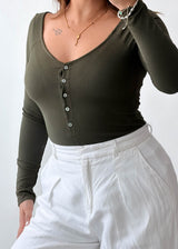 Size S-M Olive Button Front Bodysuit