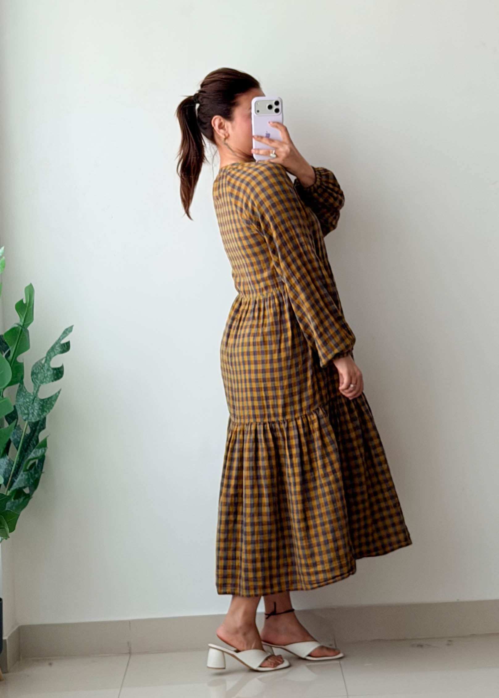 Size S-M Brown Checked Midi Dress