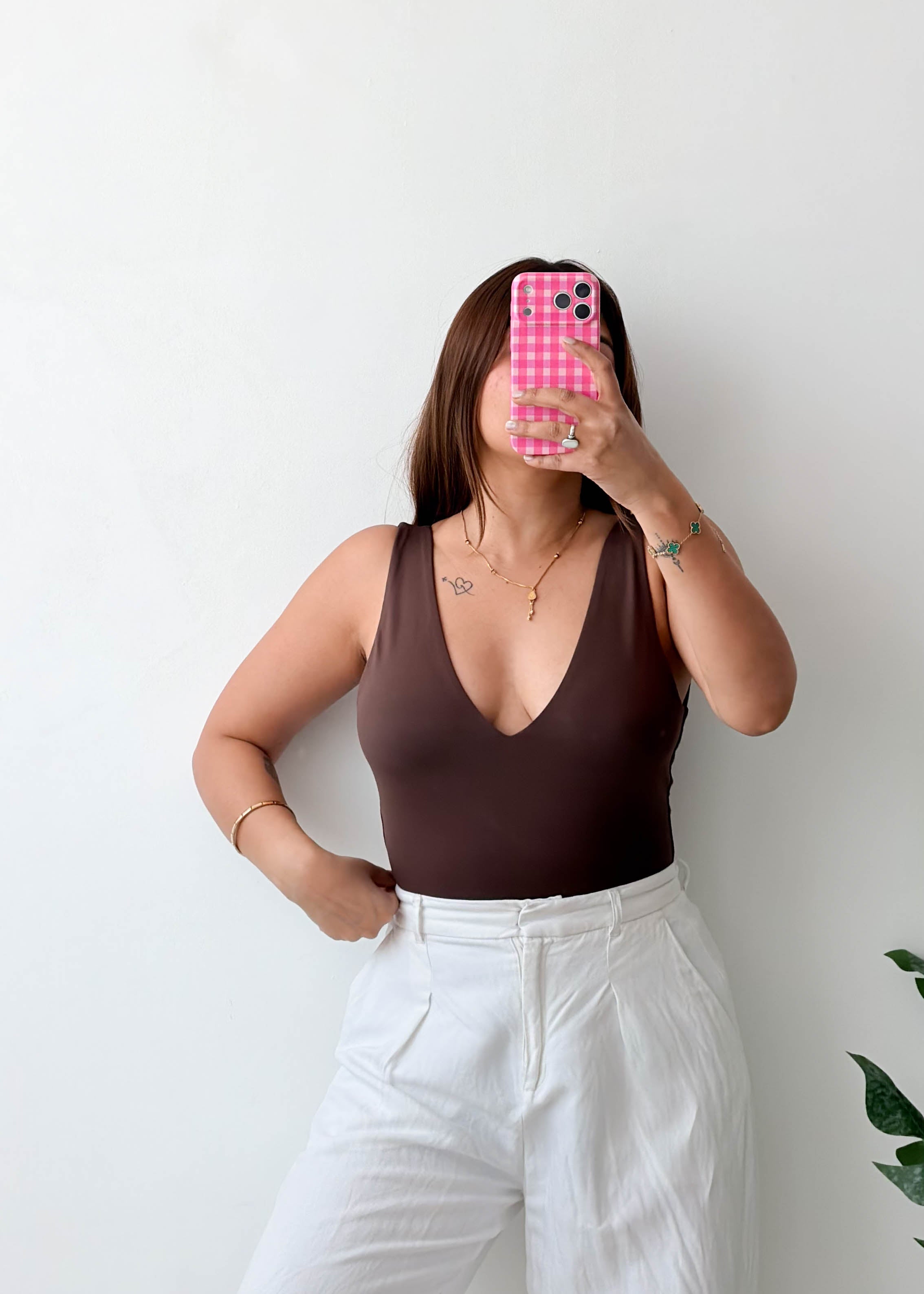 Size M Chocolate Deep V-Neck Bodysuit