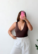 Size M Chocolate Deep V-Neck Bodysuit
