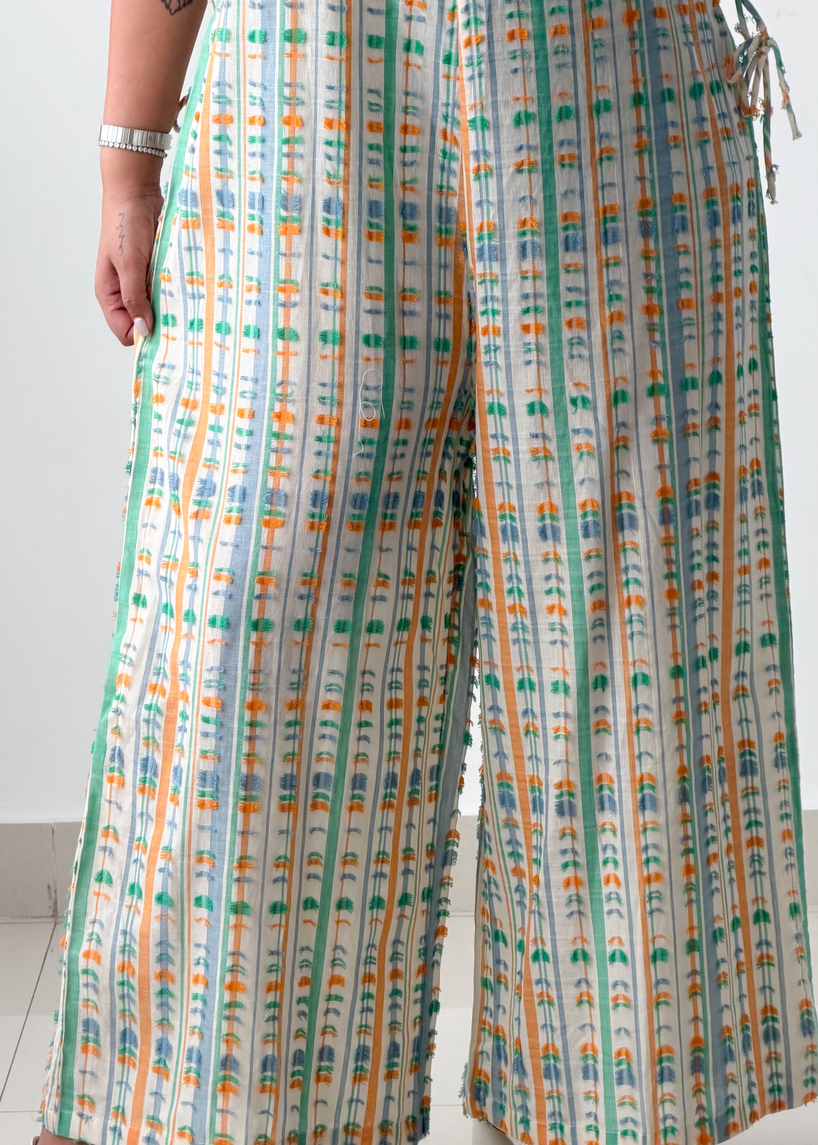 Size M-L Multicolor Striped Wide-Leg Jumpsuit