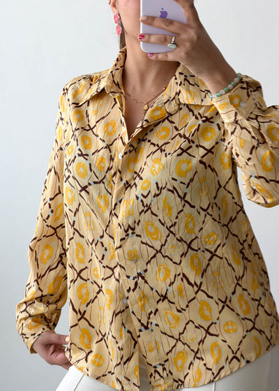 S-M Yellow Abstract Print Viscose Shirt