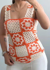 Size XS, Orange Crochet Patchwork Tank Top - Closet by Payal