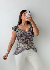 Size M-L Purple Floral Asymmetrical Top