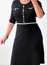Size S-M Black Contrast Trim Knit Midi Dress