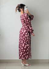 Size S-M Burgundy Floral Print Maxi Dress