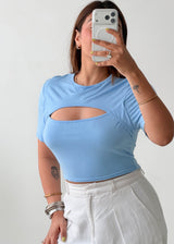 Size M-L Sky Blue Cut-Out Crop Top
