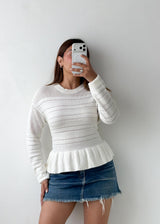 Size L-XL White Peplum Knit Sweater Top