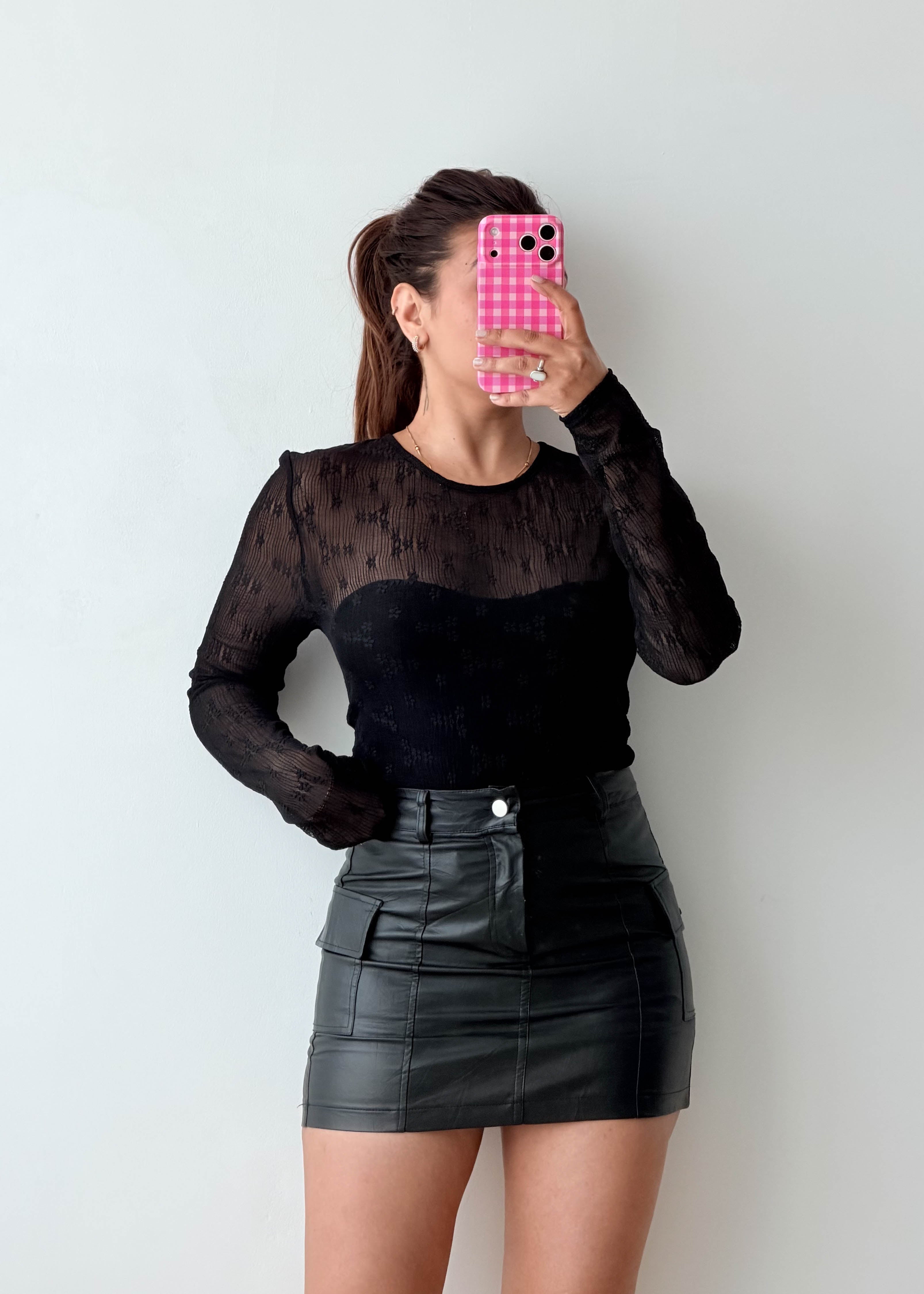 Size M-L Black Sheer Mesh Bodysuit