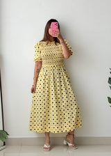 Size L-XL Yellow Polka Dot Midi Dress