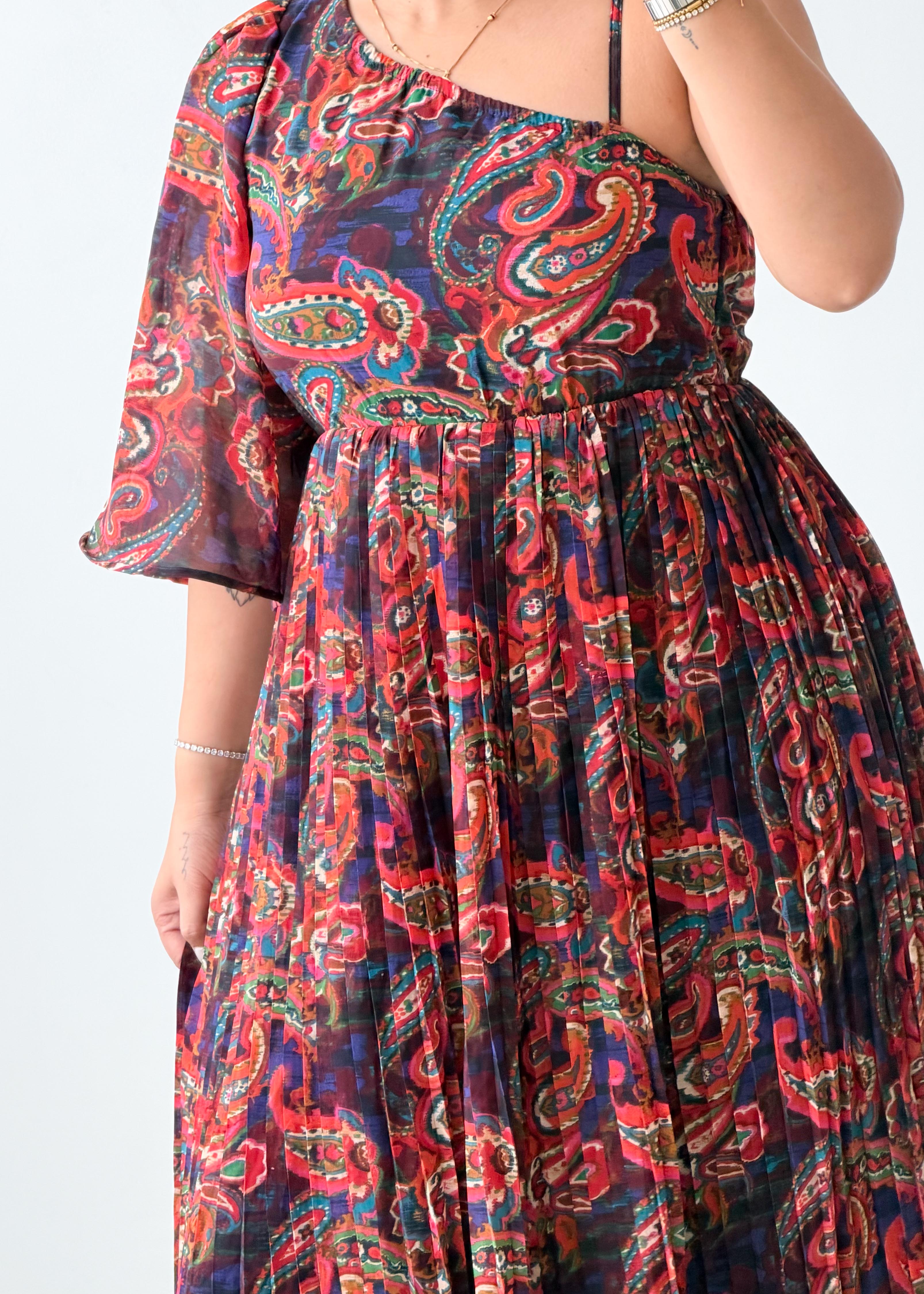 Size S-M Multicolor Paisley Print Midi Dress