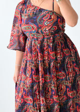 Size S-M Multicolor Paisley Print Midi Dress