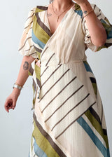Size M-XL Striped Wrap Maxi Dress