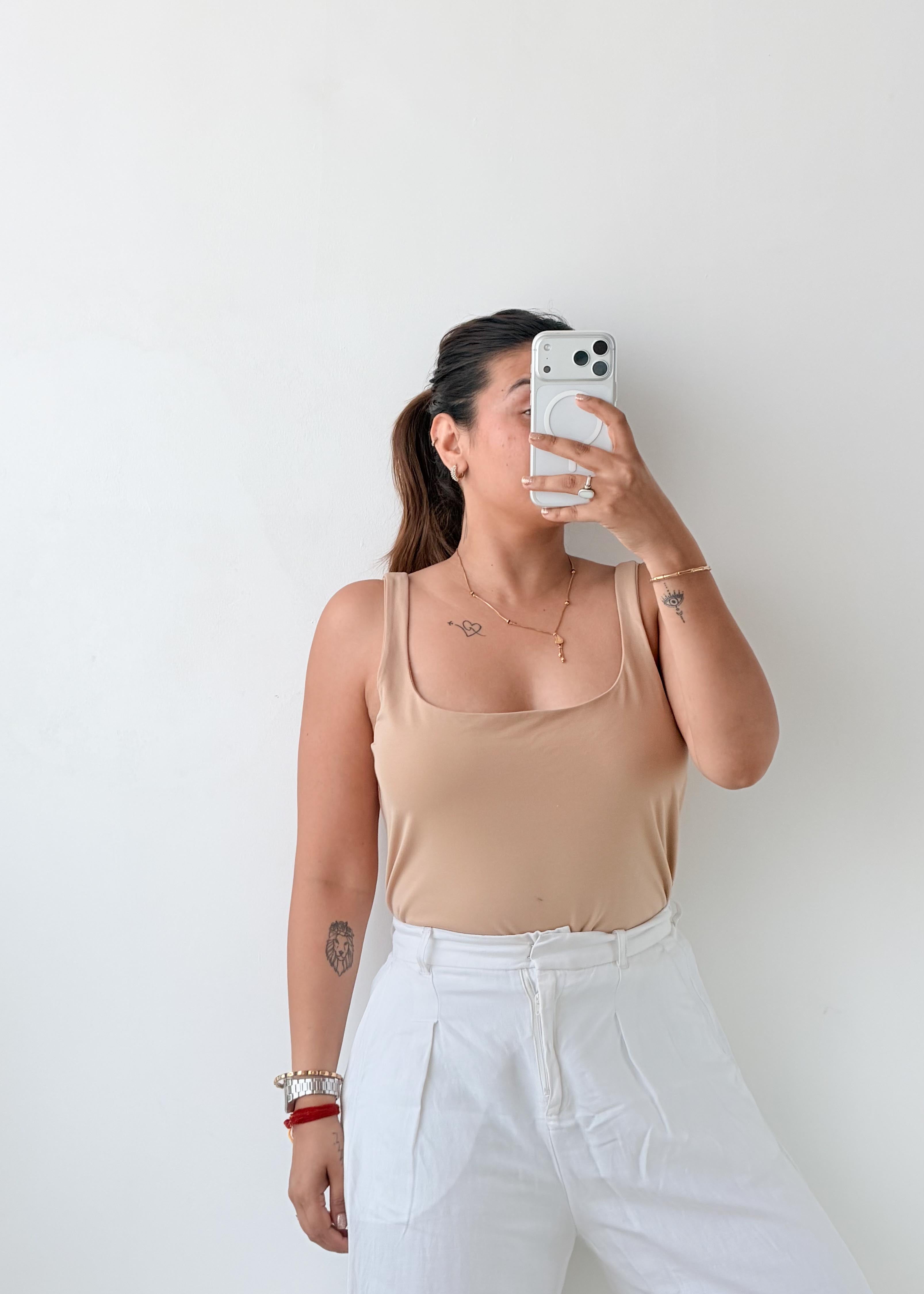 Size XL Beige Square Neck Bodysuit