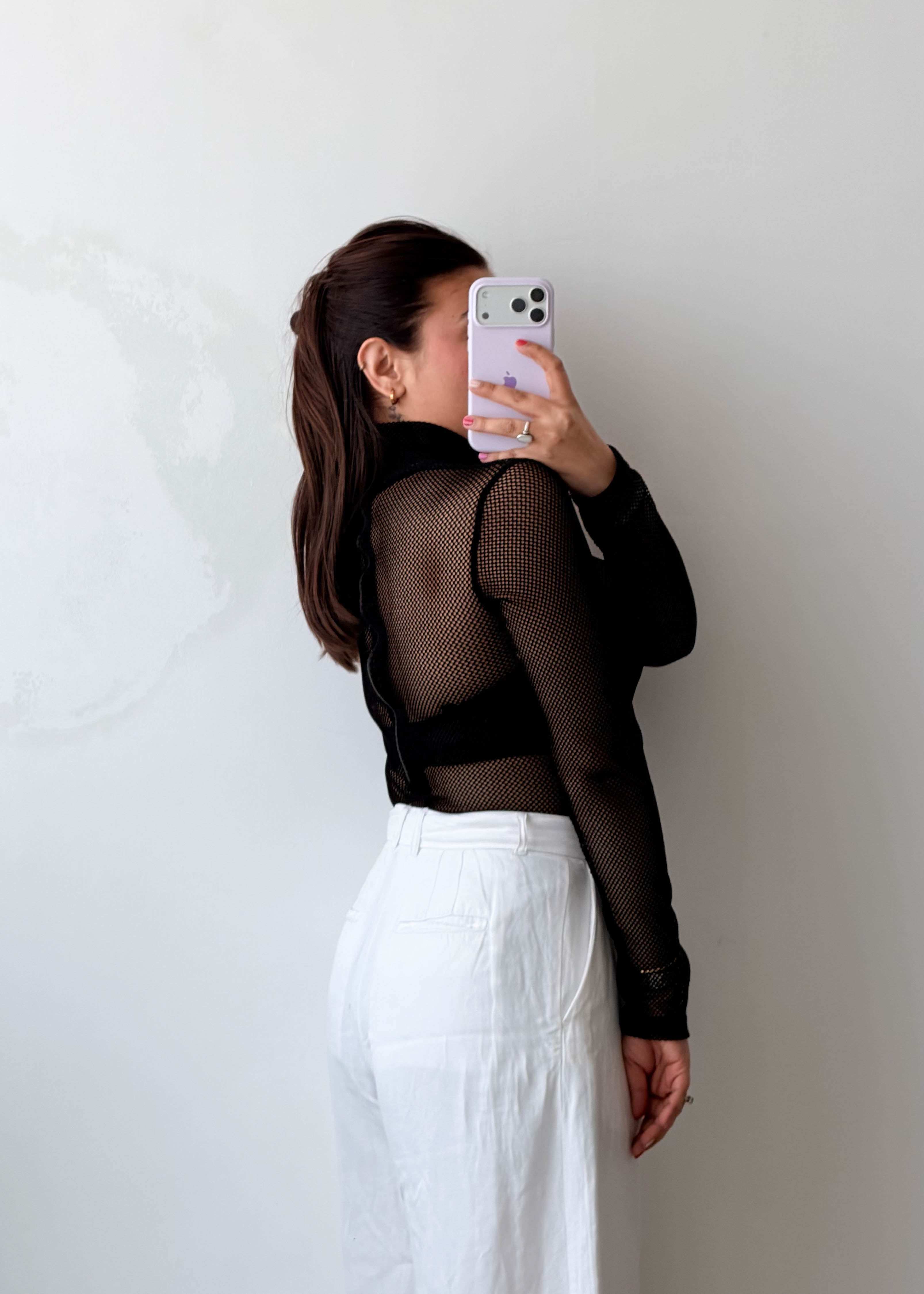 Size S Black Sheer High Neck Bodysuit
