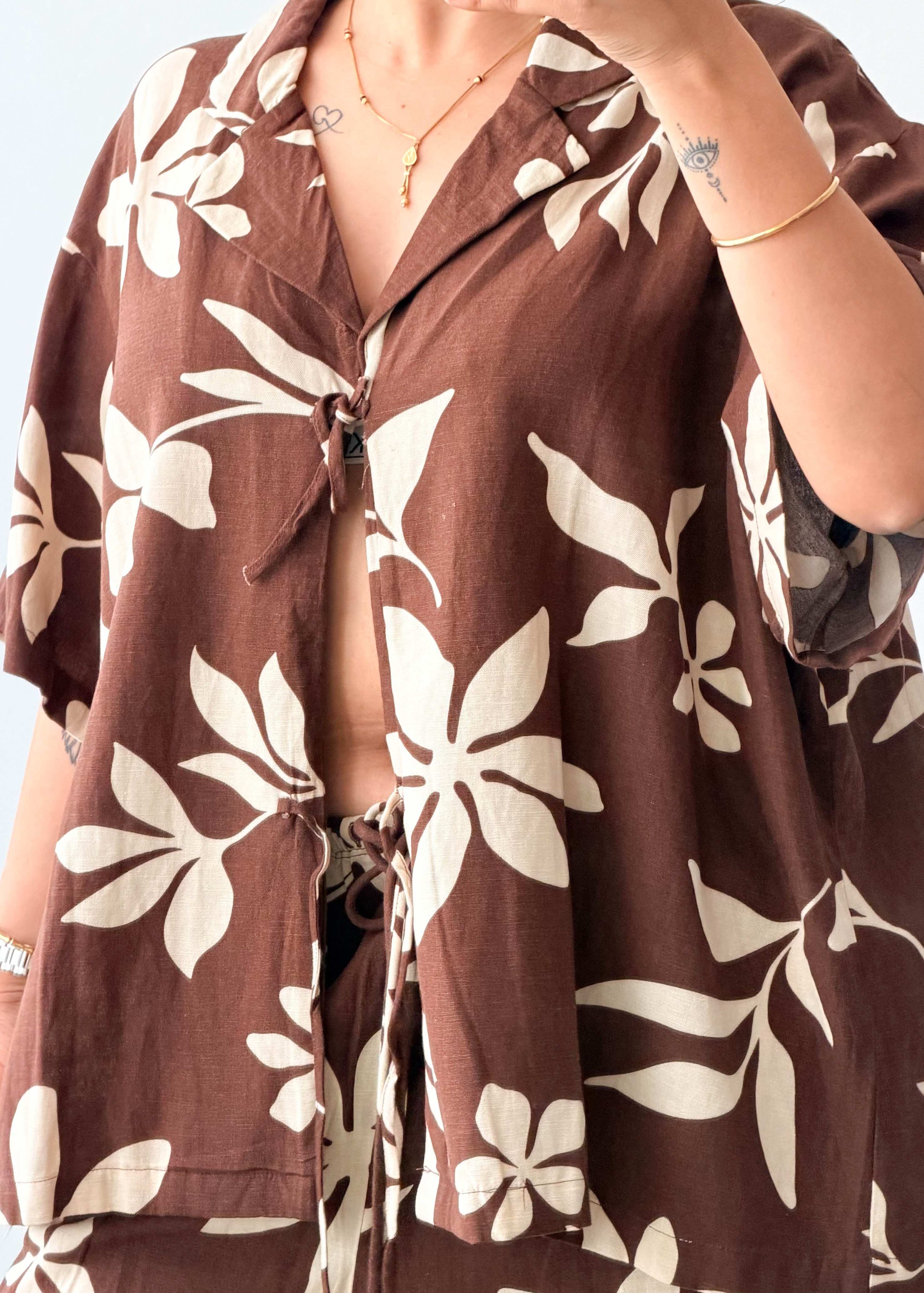 Size L-XL Brown Tropical Co-ord Set