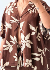 Size L-XL Brown Tropical Co-ord Set