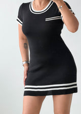 Size S-M Black Contrast Trim Knit Mini Dress
