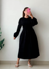 Size M-L Black Smocked Midi Dress