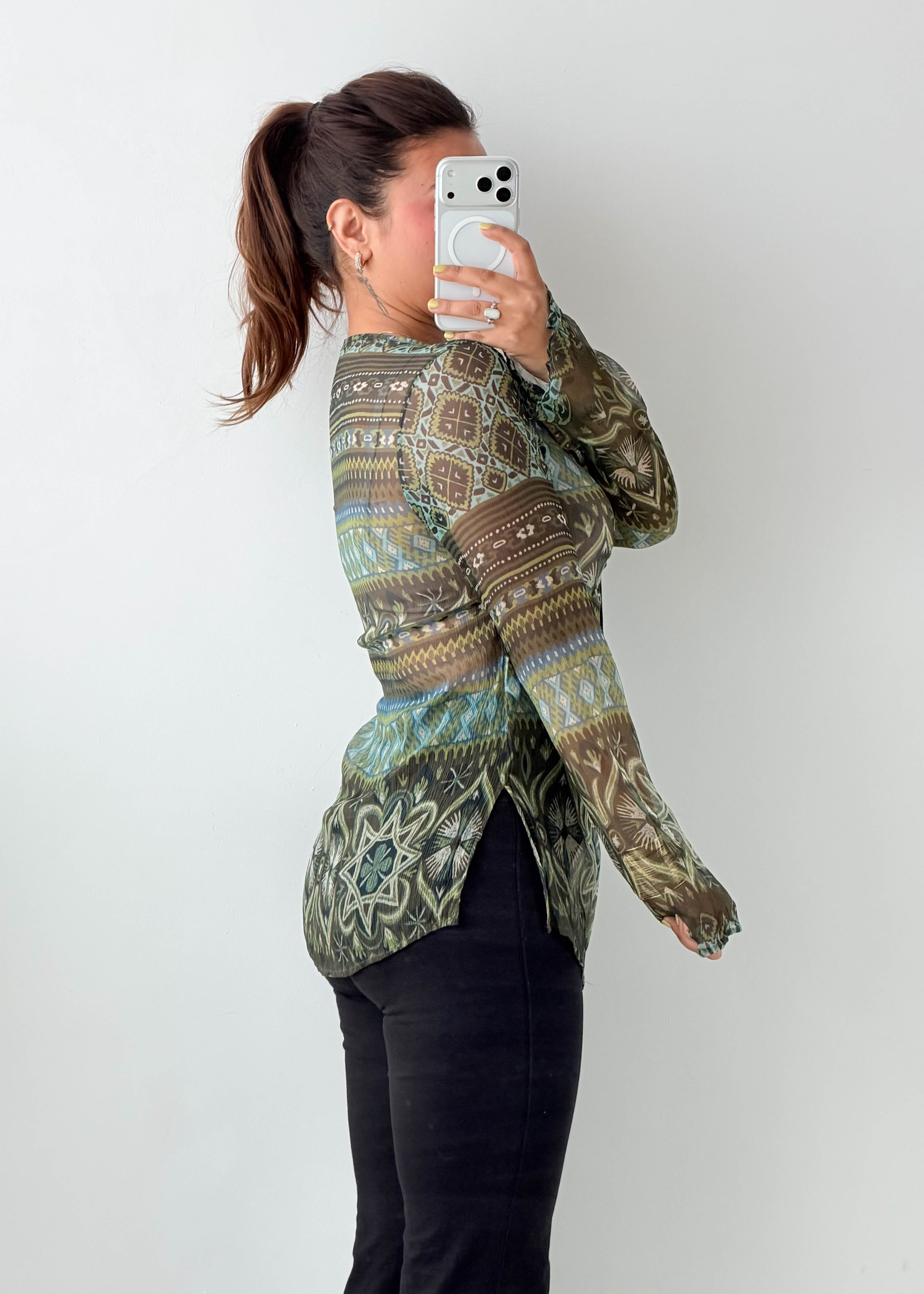 Size XS-S Green Geometric Print Top