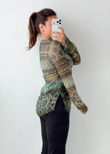 Size XS-S Green Geometric Print Top