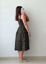 Size XS-S Black Floral Flared Midi Dress