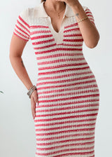 Size S-M Red Striped Polo Midi Dress